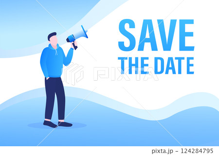Template with blue save the megaphone on white background for flyer design. Vector illustration in flat style. Template with blue save the megaphone on white background for flyer design. Vector illustration in flat style. 124284795