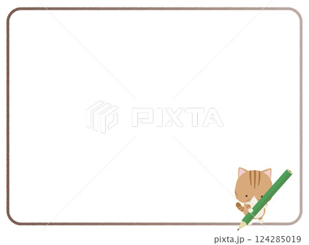 鉛筆を持つ茶トラ猫のフレーム 124285019