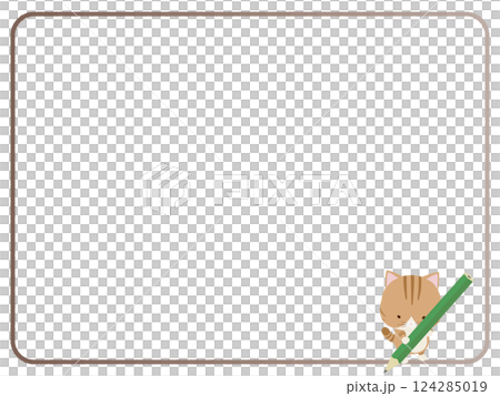 鉛筆を持つ茶トラ猫のフレーム 124285019