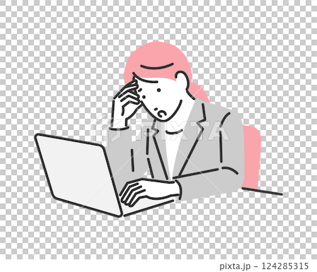 Illustration of a businesswoman worried about her computer 124285315