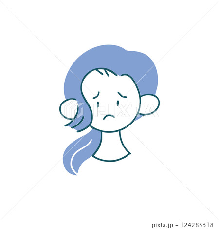 困り顔の髪の毛を一つに縛った女性　シンプルな手描き単品イラスト 124285318