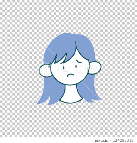 一位中長髮、面帶憂慮的女性 — — 簡單的手繪插圖 一位中長髮、面帶憂慮的女性 — — 簡單的手繪插圖 124285319