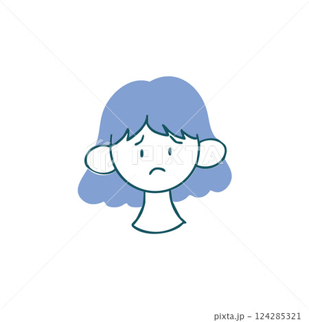困り顔のパーマのボブの女性　シンプルな手描き単品イラスト 124285321