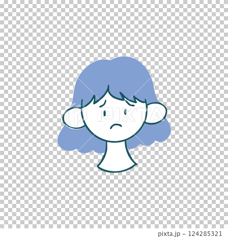 困り顔のパーマのボブの女性　シンプルな手描き単品イラスト 124285321