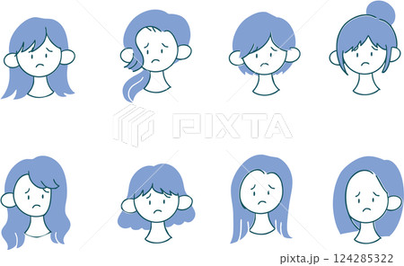 困り顔の女性　色んな髪型の女性のセット 124285322