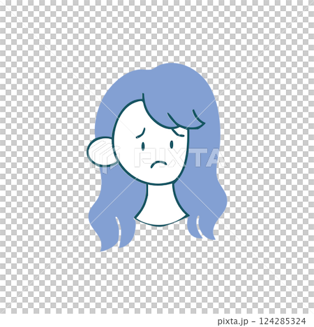 A woman with long permed hair and a troubled face. Simple hand-drawn illustration A woman with long permed hair and a troubled face. Simple hand-drawn illustration 124285324