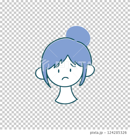 A woman with a troubled face and tied up hair - simple hand-drawn illustration A woman with a troubled face and tied up hair - simple hand-drawn illustration 124285326
