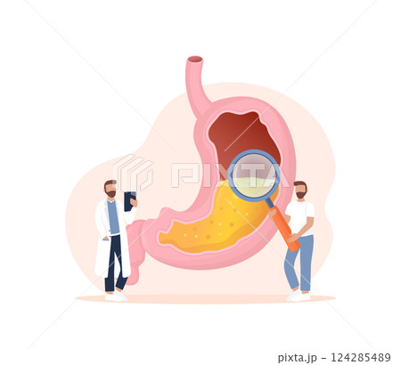 Cartoon vector illustration. Flat vector illustration with intestines, digestive system concept. Characters. 124285489