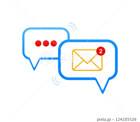 Speech bubble vector icon. Thin line blue icon with symbol of envelope. 124285526