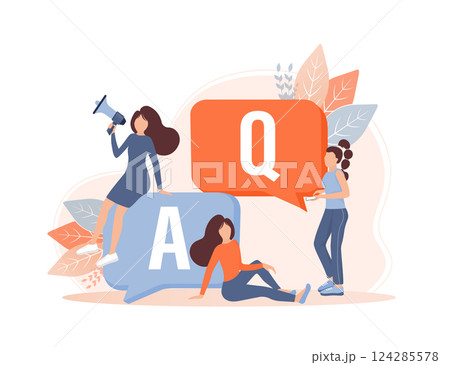 Frequently asked questions page template. Vector web banner. Customer service. Flat isometric vector illustration. Customer support. Abstract background. 124285578