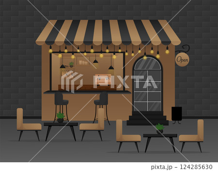 Flat vector illustration. Cozy room interior. Interior design. Cartoon people vector illustration. 124285630