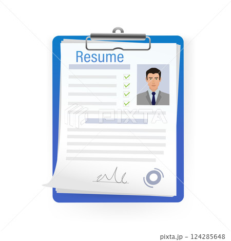 Resume, great design for any purposes. Flat icon. Vector illustration flat design. Online interview. Information icon vector. Online career. Resume, great design for any purposes. Flat icon. Vector illustration flat design. Online interview. Information icon vector. Online career. 124285648