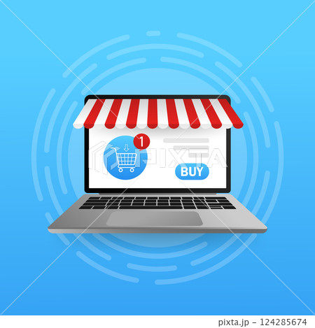 Online shopping hand smartphone for mobile device design. Laptop with shopping concept. Online store payment. Isometric vector illustration. Online shopping hand smartphone for mobile device design. Laptop with shopping concept. Online store payment. Isometric vector illustration. 124285674