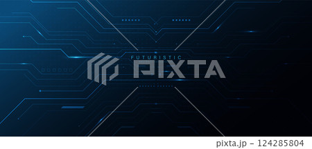 Dark Futuristic Circuit Board Tech Background Dark Futuristic Circuit Board Tech Background 124285804
