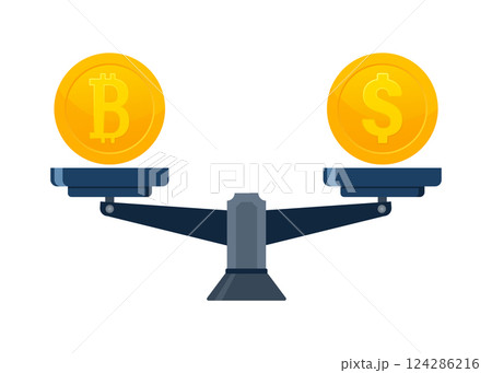 Crypto currency exchange on scale. Bitcoin exchange. Digital money. Digital bank 124286216