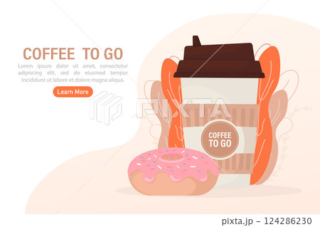 Flat illustration with coffee to go people. Cartoon people illustration. Characters with drink in paper cup. Shop, drink, coffee to go concept. Flat illustration with coffee to go people. Cartoon people illustration. Characters with drink in paper cup. Shop, drink, coffee to go concept. 124286230