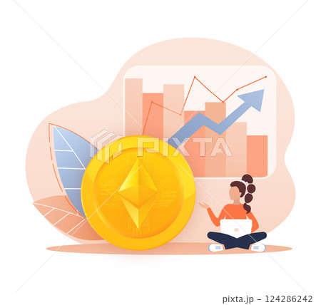 Ethereum coin in cartoon style with girl character, great design for any purposes. Crypto currency, crypto currency coin Ethereum coin in cartoon style with girl character, great design for any purposes. Crypto currency, crypto currency coin 124286242
