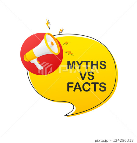 Myths vs facts megaphone on white background for flyer design. Vector illustration in flat style. 124286315