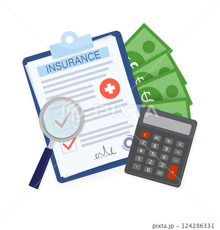 Business card with medical insurance men hand for medical design. Business card. Vector flat illustration. 124286331