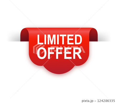 Red limited offer. Special offer badge. Big sale special offer. Red ribbon vector. Vector background. Store label. Vector illustration. Red limited offer. Special offer badge. Big sale special offer. Red ribbon vector. Vector background. Store label. Vector illustration. 124286335