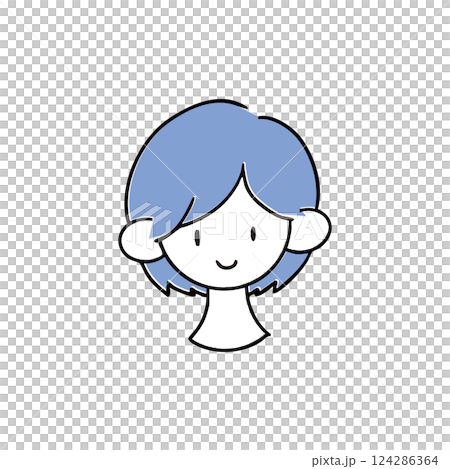 笑顔のショートヘアの女性　シンプルな手描き単品イラスト 124286364
