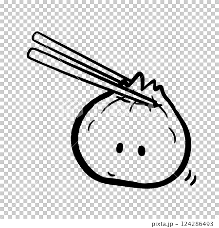 Chopsticks holding little dumpling cartoon outline illustration, cute Xiaolongbao character doodle line art Chopsticks holding little dumpling cartoon outline illustration, cute Xiaolongbao character doodle line art 124286493