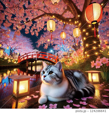 イルミネーションを楽しむアメリカンショートヘア 124286641