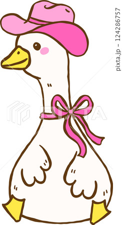 Silly Goose Cowgirl Sitting hand drawn doodle Silly Goose Cowgirl Sitting hand drawn doodle 124286757