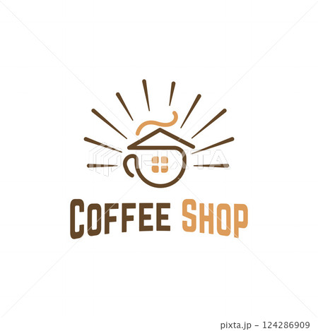 Abstract Hot Coffee Drink Home House Shop Cafe Building Cup Mug Logo Template 124286909
