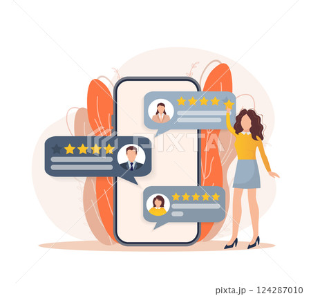 Customer review, great design for any purposes. Flat illustration with customer review. Vector illustration. Customer review, great design for any purposes. Flat illustration with customer review. Vector illustration. 124287010