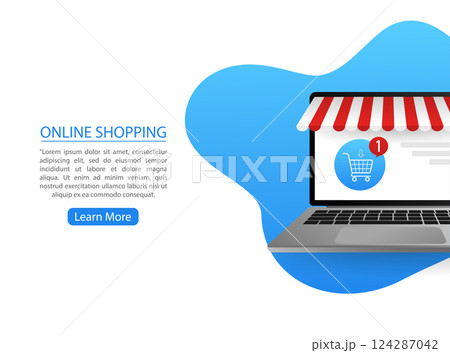Online shopping hand smartphone for mobile device design. Laptop with shopping concept. Online store payment. Isometric vector illustration. 124287042