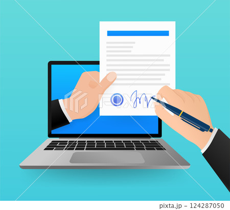 Electronic signature in flat style. Flat infographic. Phone icon vector. Digital background. Electronic signature. 124287050