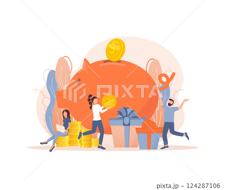 Flat icon with cash back people for concept design. Cash back concept in flat style. Vector illustration. 124287106