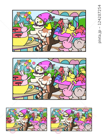 間違い探しクイズ かわいい動物たちのイラスト テーマ:遊園地 間違い探しクイズ かわいい動物たちのイラスト テーマ:遊園地 124287254