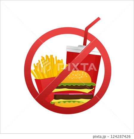 Vector illustration. No food sign, great design for any purposes. Fast food. Vector illustration. No food sign, great design for any purposes. Fast food. 124287426
