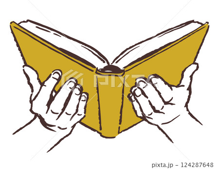 本を開く手のイラスト。手と本。ベクターイラスト素材。 本を開く手のイラスト。手と本。ベクターイラスト素材。 124287648