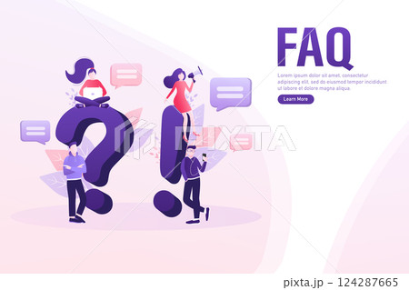 Frequently asked questions page template. Vector web banner. Customer service. Flat isometric vector illustration. Customer support. Abstract background. 124287665
