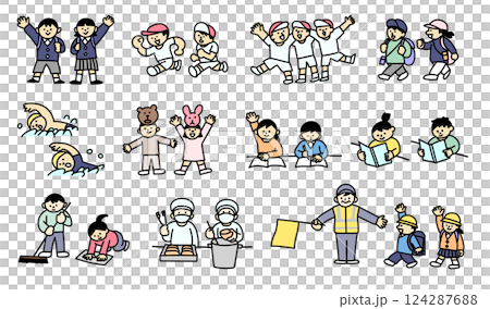 School life of Japanese elementary school students 124287688