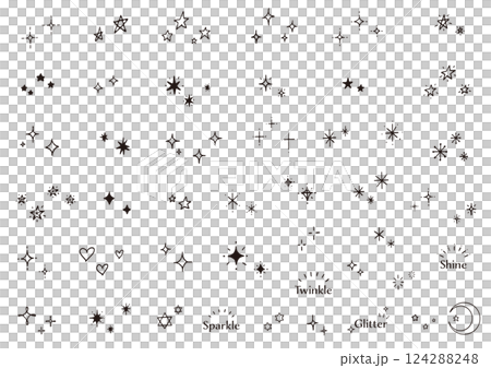Set of hand-drawn sparkling marks, shiny, light, icons, black 124288248