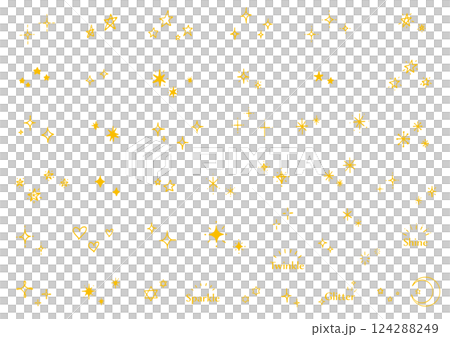 Set of hand-drawn sparkling marks, shiny, light, icon, yellow 124288249