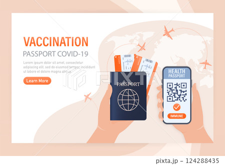 Mobile phone with immune digital health passport for covid-19. Green icon. Isometric concept. Covid pcr test vector icon. Vector isometric illustration. Mobile phone with immune digital health passport for covid-19. Green icon. Isometric concept. Covid pcr test vector icon. Vector isometric illustration. 124288435