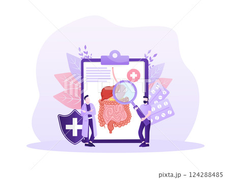 Cartoon digestive system for medical design. Flat vector illustration. Isolated vector illustration. 124288485