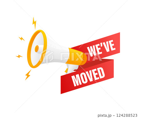 We have moved megaphone on white background for flyer design. Vector illustration in flat style. 124288523