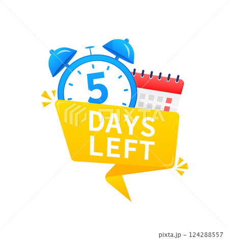 5 days left. Timer with calendar icon on a white background. Vector stock illustration. 124288557