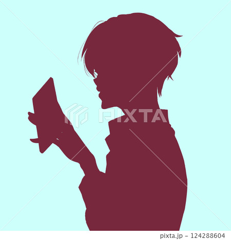 スマホを触る男性　シルエット 124288604
