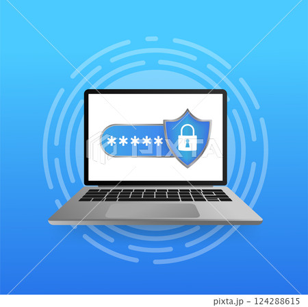 Password secure. Vector illustration, flat. Isometric vector illustration. Data secure. Icon for mobile app design. Password secure. Vector illustration, flat. Isometric vector illustration. Data secure. Icon for mobile app design. 124288615