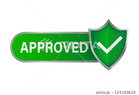 Modern flat icon with green approved shield. Isometric vector. Shield icon vector. Data secure. 124288620