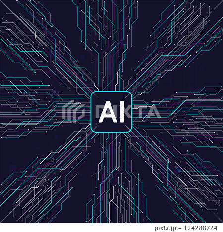 Artificial intelligence circuit line style. Machine learning design. Smart network digital technology. AI. Vector illustration Artificial intelligence circuit line style. Machine learning design. Smart network digital technology. AI. Vector illustration 124288724