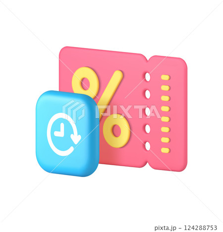 Shopping sale discount coupon voucher promo tag 3d icon realistic vector illustration Shopping sale discount coupon voucher promo tag 3d icon realistic vector illustration 124288753