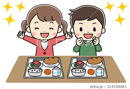 給食を食べる元気な元気な子供たちのイラスト 124288861